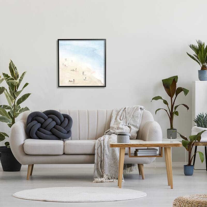 Stupell People Lounging at Beach Soft Blue Coastal Landscape Framed Wall Art