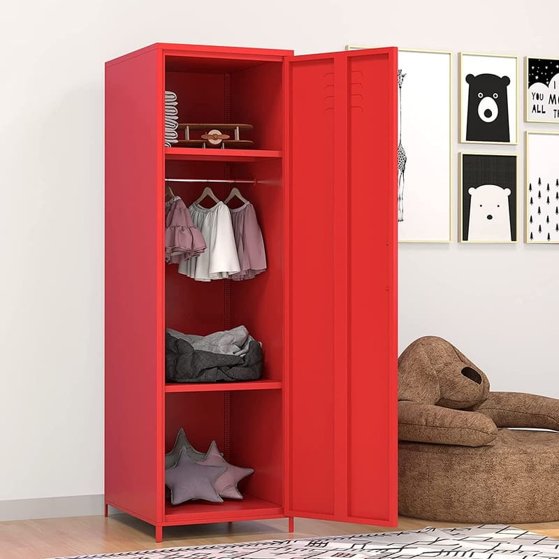 Metal Armoires Locker Cabinet for Kid with Hanging Rod and Shelves
