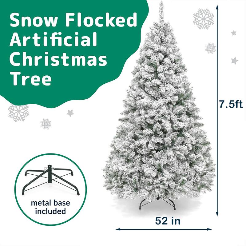 7.5ft Premium Snow Flocked Artificial Christmas Tree w/ 1346 Branch Tips