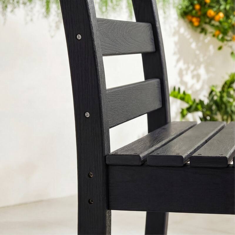 Set of 2 Outdoor Dining Chairs with Armrests, HDPE All Weather Patio Chairs, Waterproof UV Resistant Wood Grain Armchai