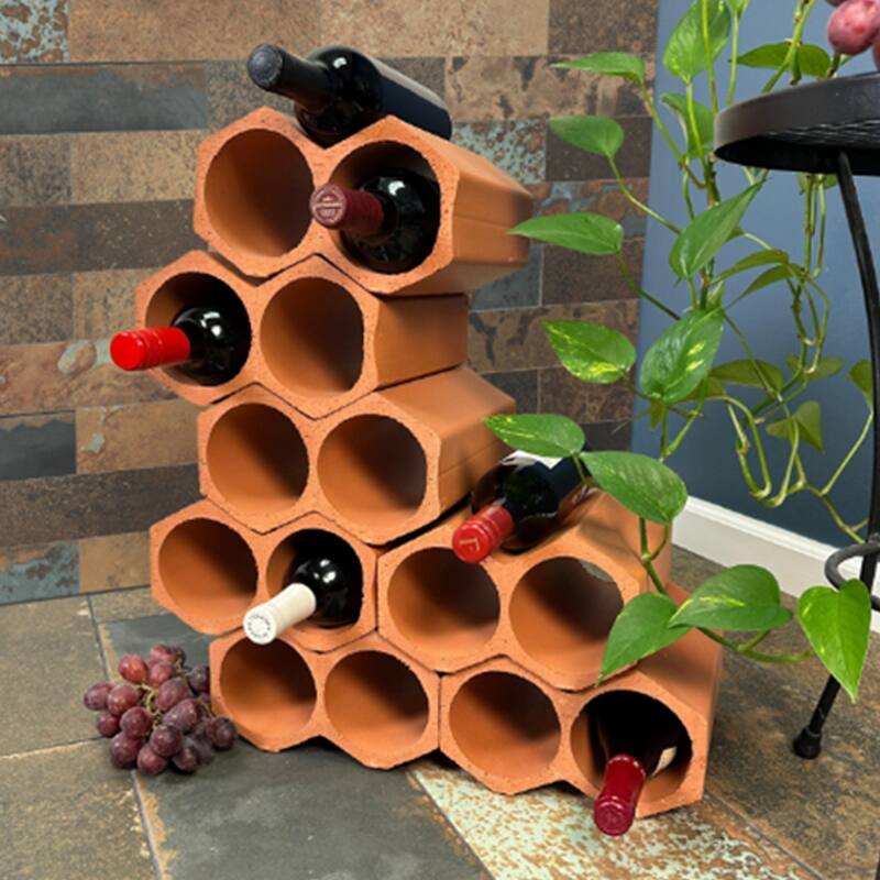Merola Tile Botellero 4-3/4 in. x 9-1/4 in. 2-Bottle Terra Cotta Unglazed Ceramic Stackable Floor Wine Rack - Pallet (32 Tiles) - Pallet (32 Tiles)