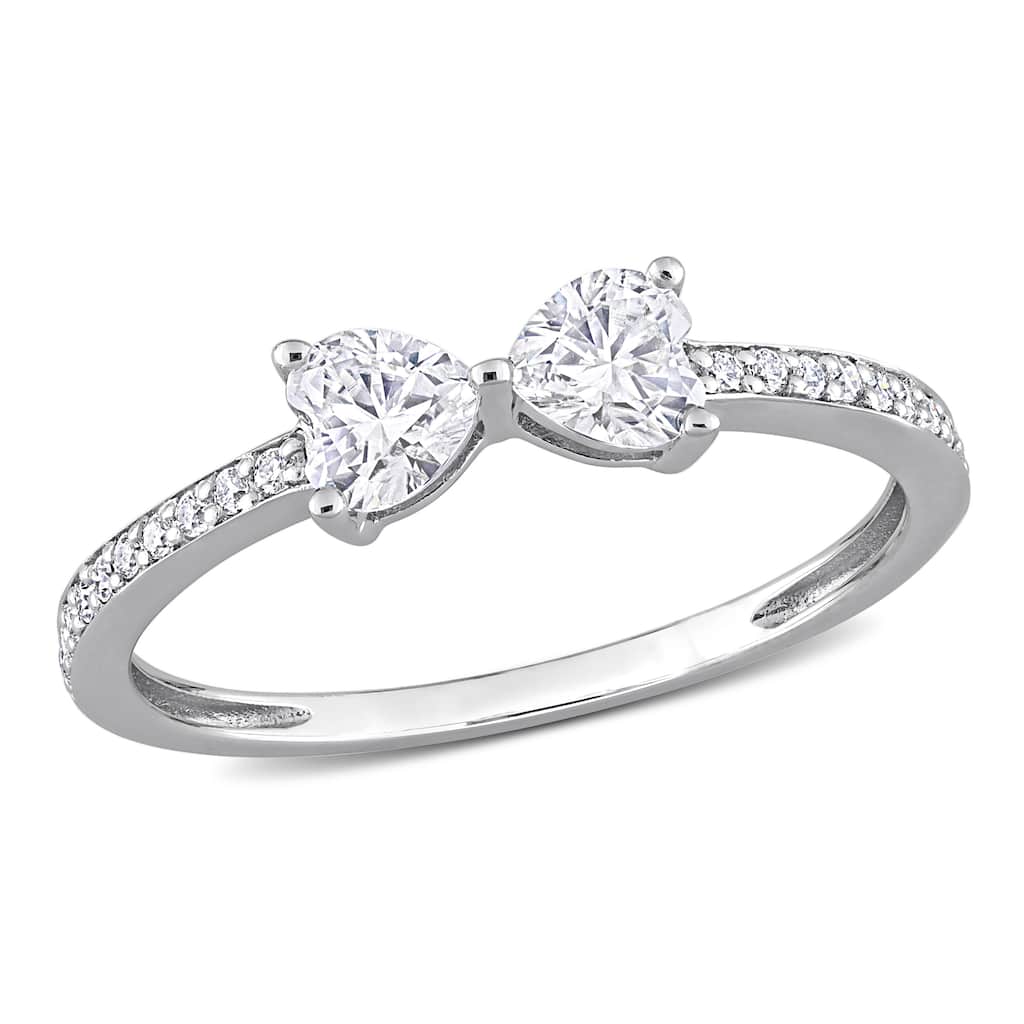 3/5ct DEW Created Moissanite Duo Heart Ring in Sterling Silver