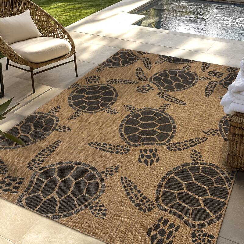 Gertmenian Solterra Nautical Coastal Tropical Weather Resistant Polypropylene Flatweave Indoor/ Outdoor Area Rug Collection - Bao Chestnut - 6'6"x9'6"