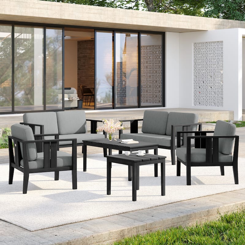 Casual 6-Piece Outdoor Patio Furniture Set In Solid Teak Wood