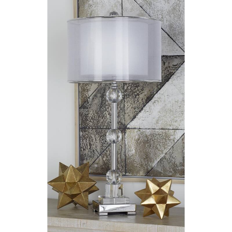 Glass Room Table Lamp with Crystal Embellishments - Silver - Roche River Decor