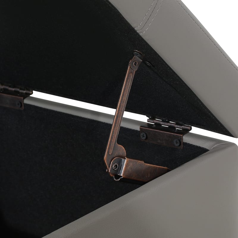 Adeco 17.5" Faux Leather Storage Ottoman with Wooden Legs