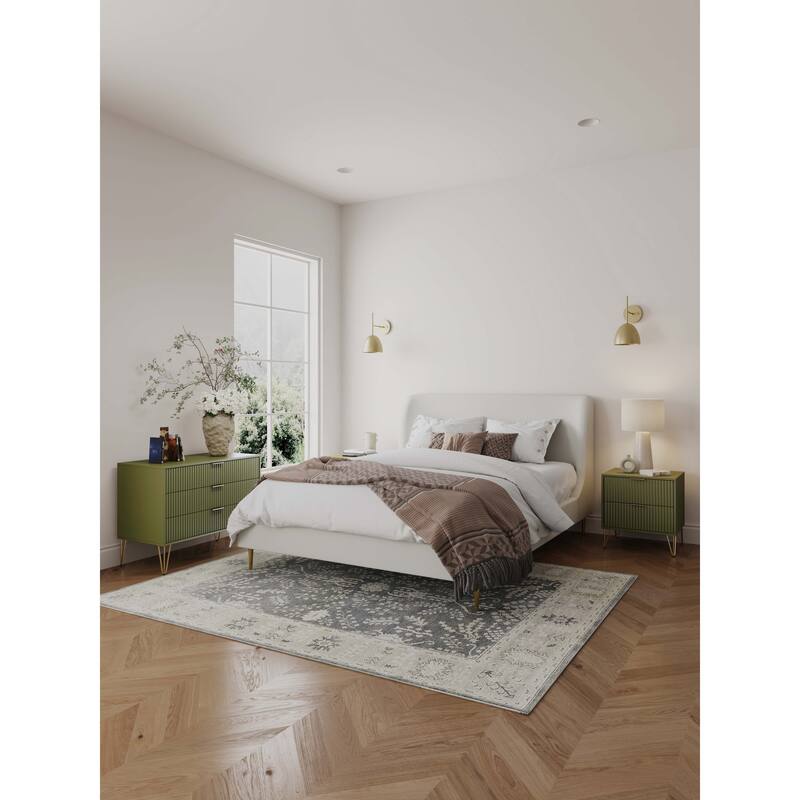 Manhattan Comfort 2-Piece Dumbo Modern Standard 3-Drawer Dresse 2.0 Nightstand Set - Olive Green