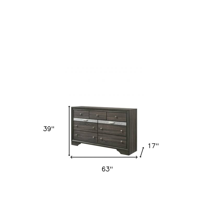 HomeRoots 63" Gray Solid and Manufactured Wood Nine Drawer Triple Dresser