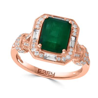 EFFY 14K Gold Diamond Natural Emerald Ring