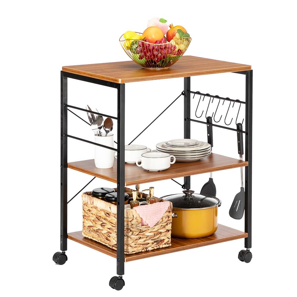 3-Tier Kitchen Utility Cart Vintage Rolling Bakers Rack Microwave Cart