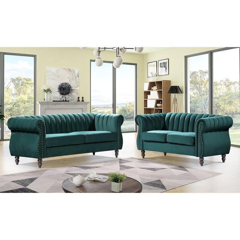 Capucina 2-piece Velvet Living Room Sofa Set - Green