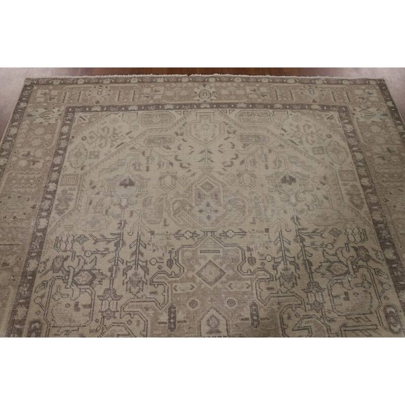 Distressed Tabriz Persian Antique Area Rug Hand-Knotted Wool Carpet - 6'5"x 9'9"