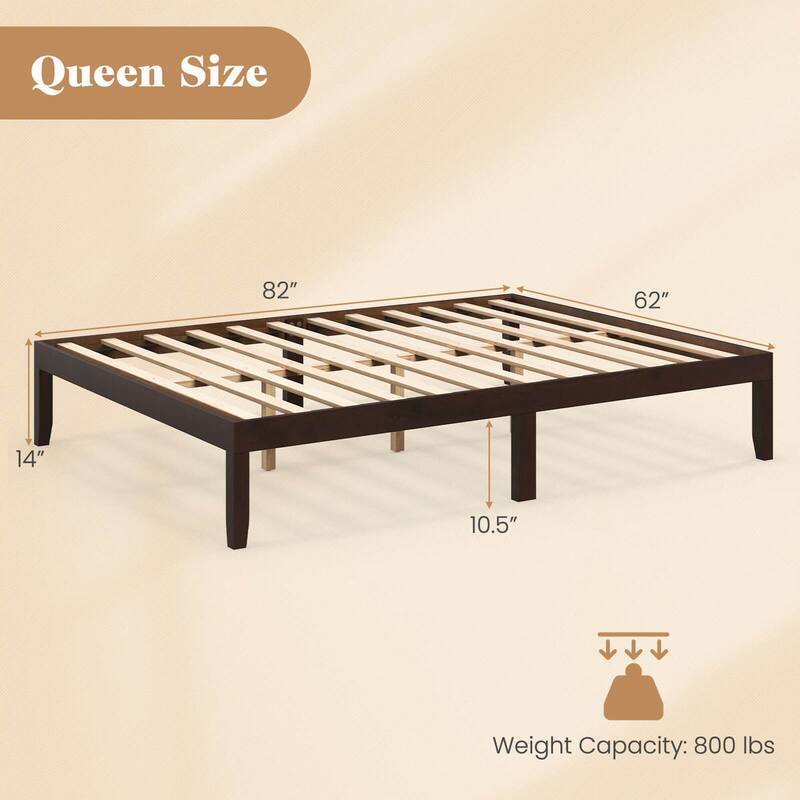 Costway Twin/Full/Queen Size Wooden Platform Bed Frame 14" with Rubber