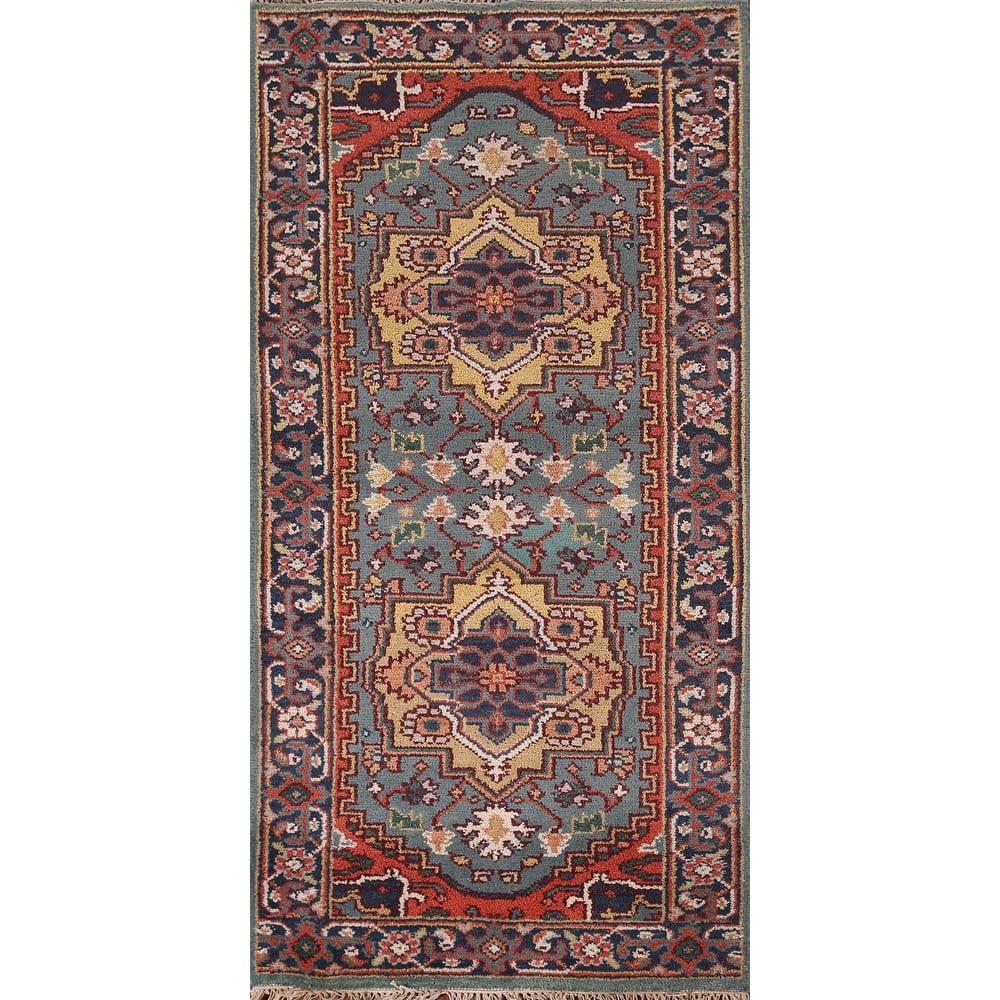 Geometric Heriz Serapi Oriental Accent Rug Hand-Knotted Wool Carpet - 2'7"x 6'0"