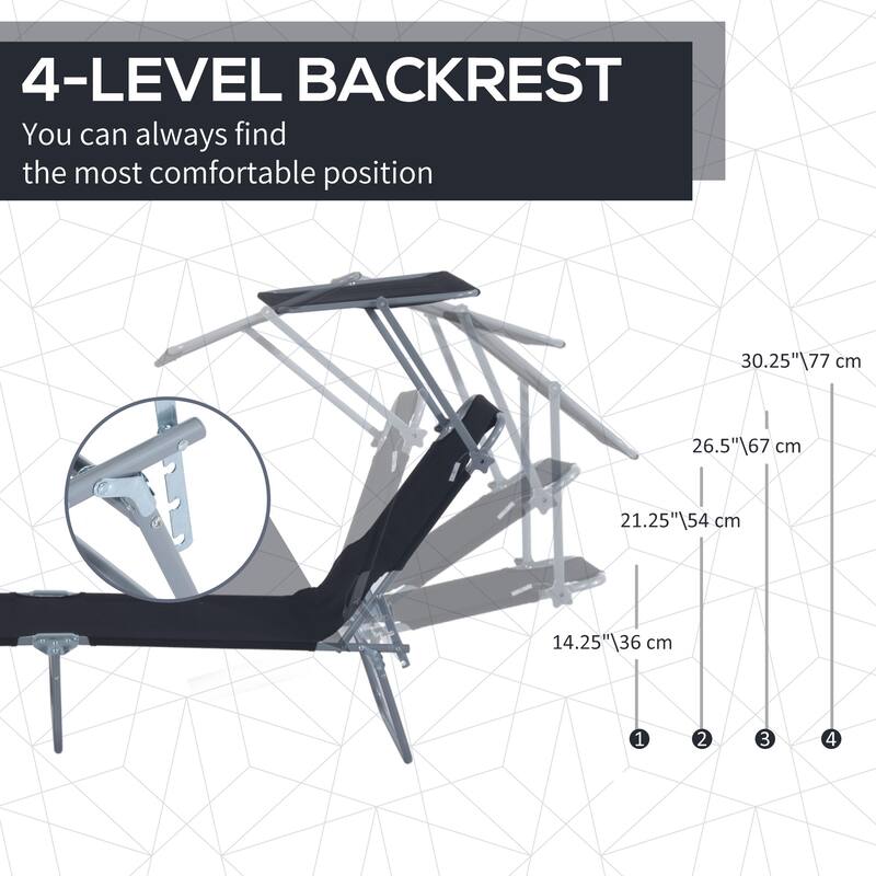 Outdoor Sunbathing Folding Recliner with Canopy Awning