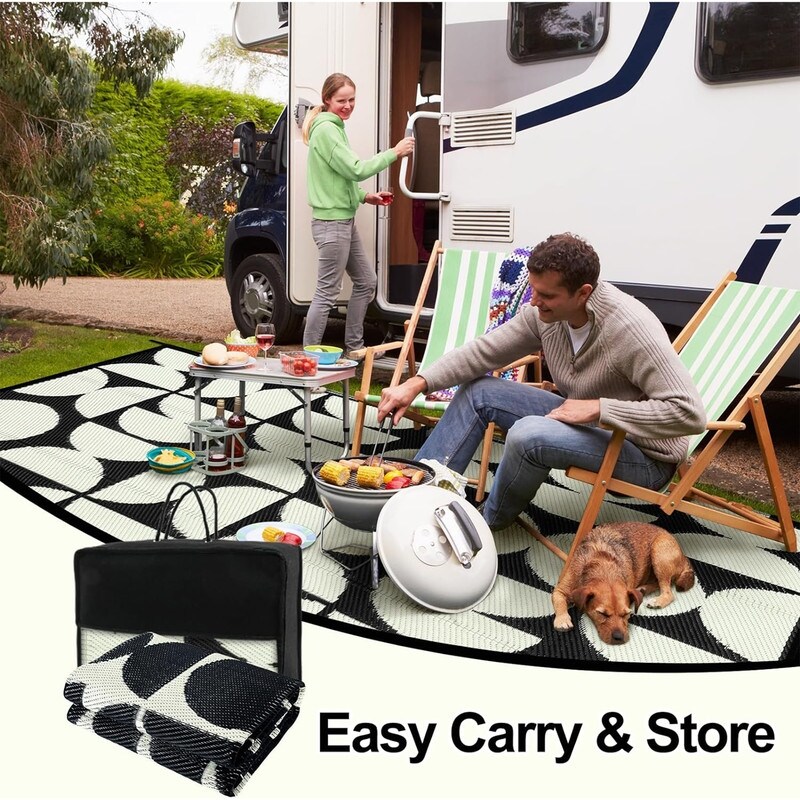 RVGUARD Outdoor Rugs | Reversible Patio Mat 9 X 18 Ft, Black