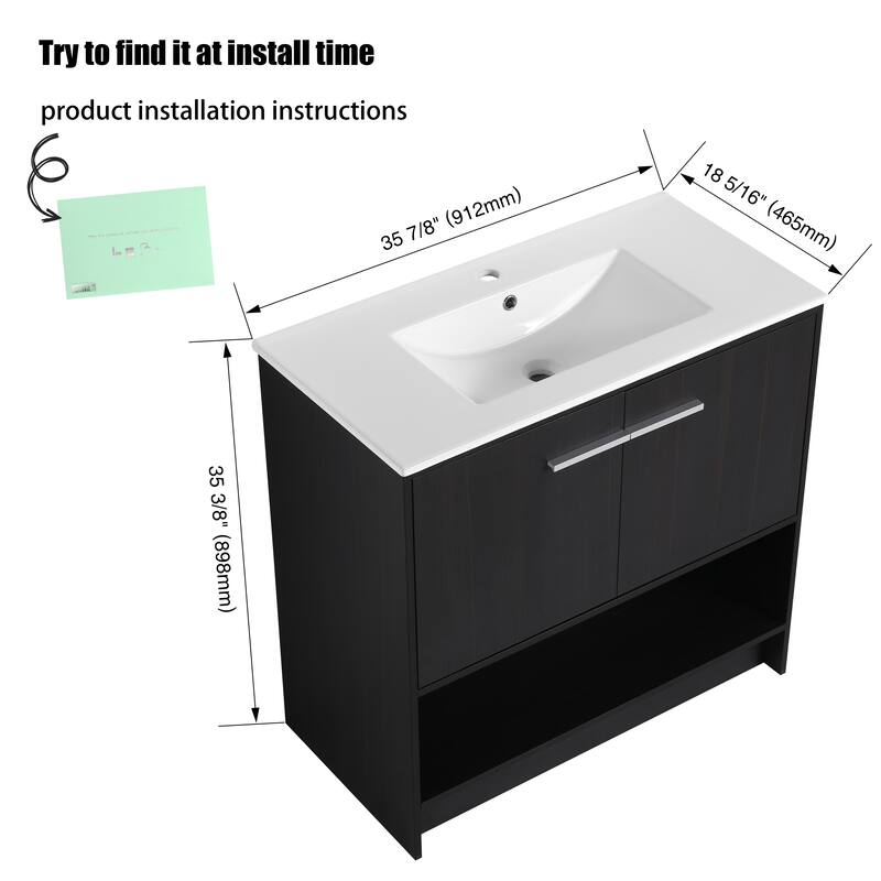 30"/36" FreeStanding Bathroom Vanity with Sink, Floor Stand Bathroom Vanity with Soft Close Door