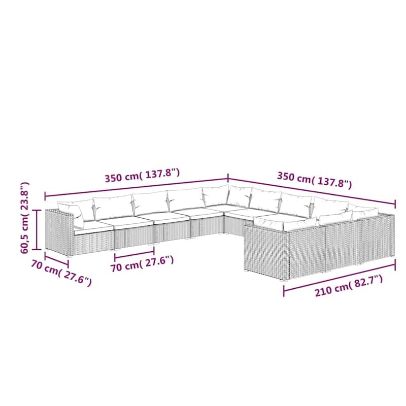 vidaXL Patio Lounge Set Outdoor Sectional Sofa Set Table Garden Poly Rattan - 27.6" x 27.6" x 23.8"