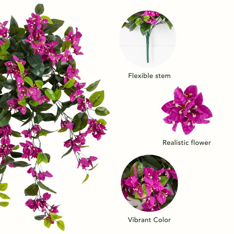 28-in UV Resistant Artificial Bougainvillea Hanging Plant - Set of 2