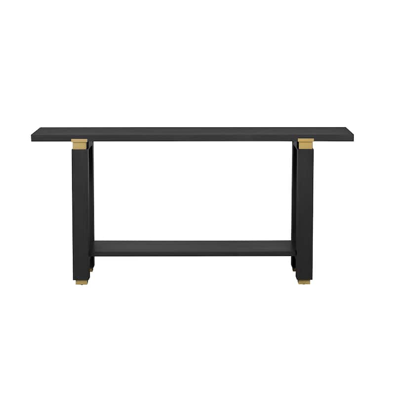 62.9'' Contemporary Minimalist Console Table, Solid Wood Entry Sofa Table Featuring Metal Accents And Built-In Shelf.