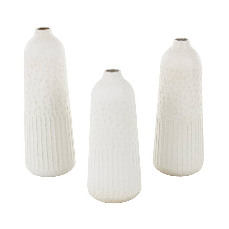 Metal Textured Decorative Vase with Honeycomb Pattern - Set of 3 White - Roche River Decor - 8"W x 8"L x 24"H