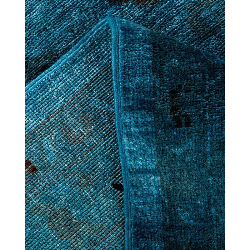 Overton Hand Knotted Wool Vintage Inspired Modern Contemporary Overdyed Blue Area Rug - 12' 4" x 15' 4"