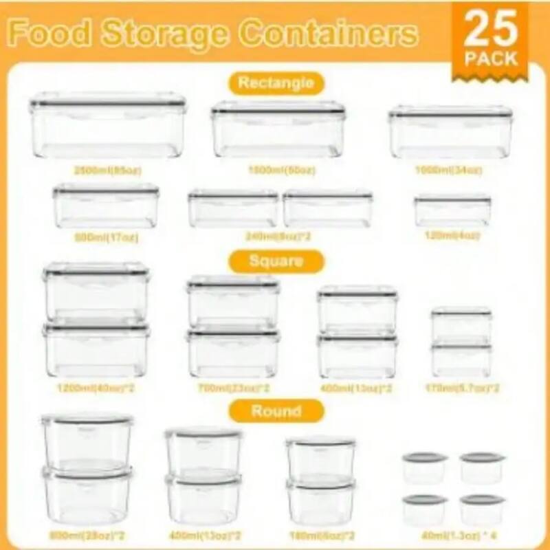 Food Storage Containers Set 25 Piece Airtight Leakproof Lids - 25-Pcs
