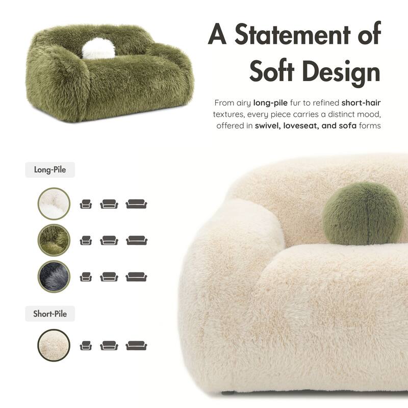 Furniture of America Cynra Modern 82-inch Faux Fur Sofa with Ball Pillow