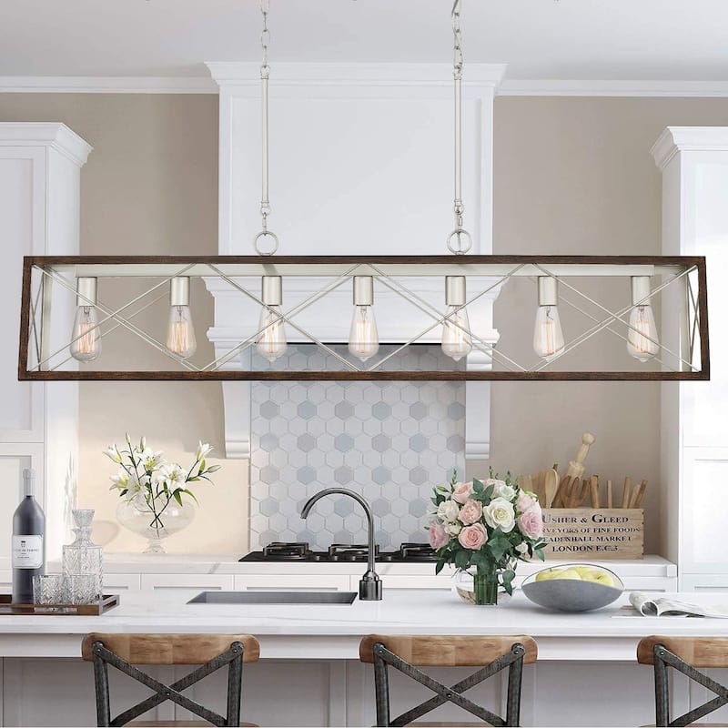 Kiro 7-light Farmhouse 48In Linear Chandelier Rectangle Dining Lights with UL - 48'' W x 7.78'' D x 11'' H