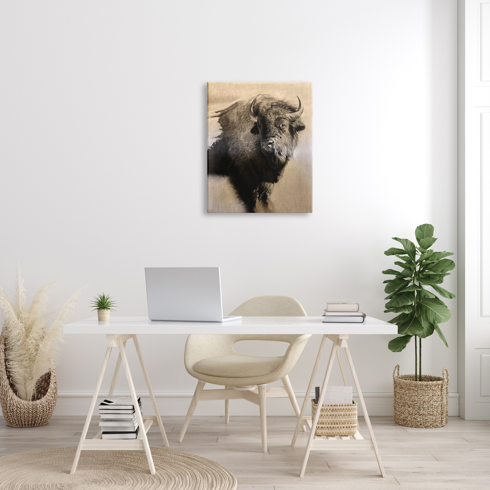 Stupell Young Bull Vintage Portrait Realistic Rustic Drawing-image