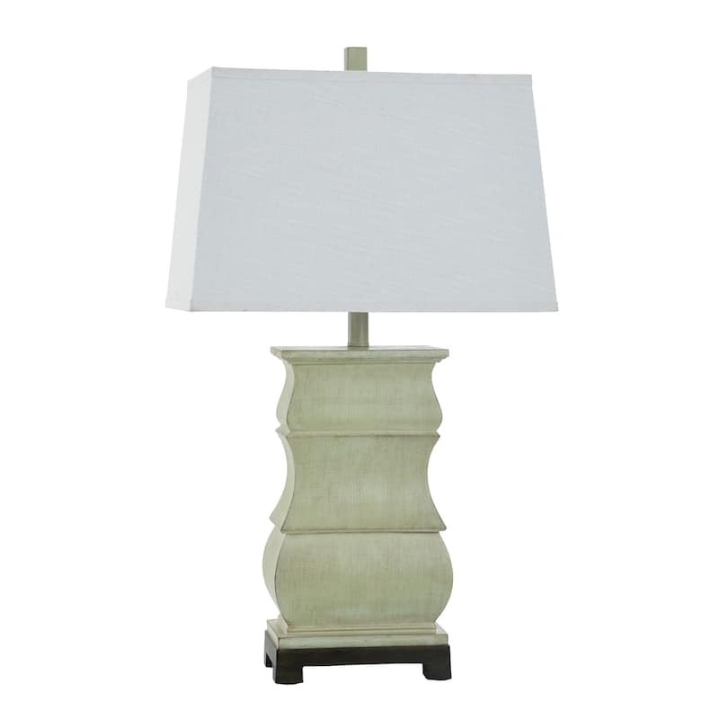 Sauga Cream Table Lamp - Traditional Brushed Polyresin Body - White Shade - Antique Cream, Brushed Brown, White