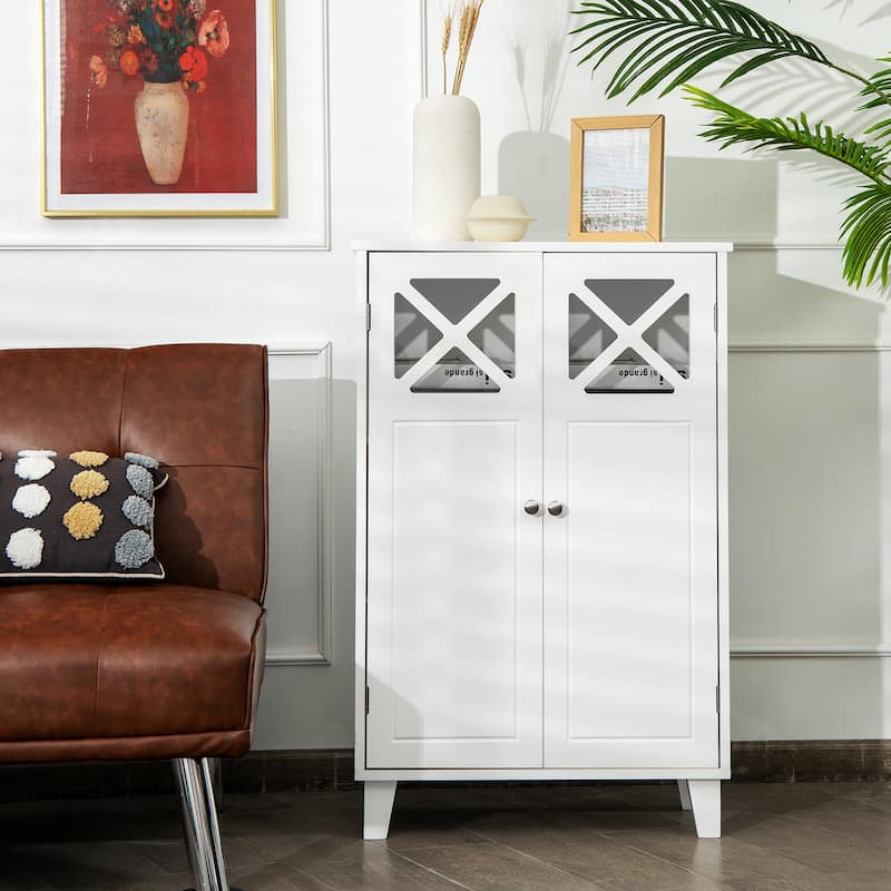 Costway Bathroom Cabinet Wooden Storage Cabinet Free Standing w/