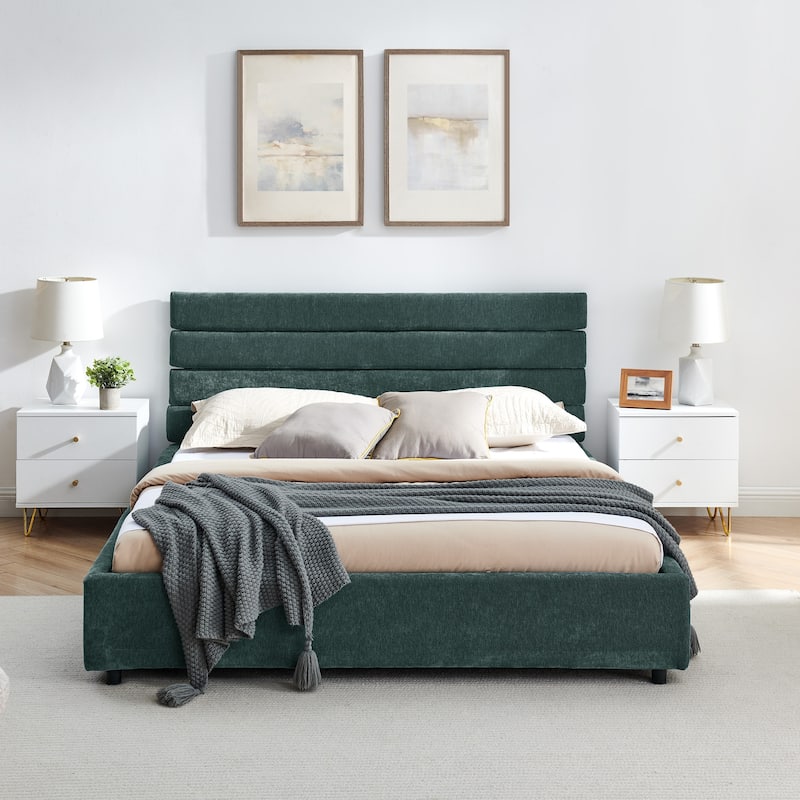 Queen Size Upholstered Platform Bed with Soft Headboard, Storage Drawers, Velvet Fabric, Modern Design
