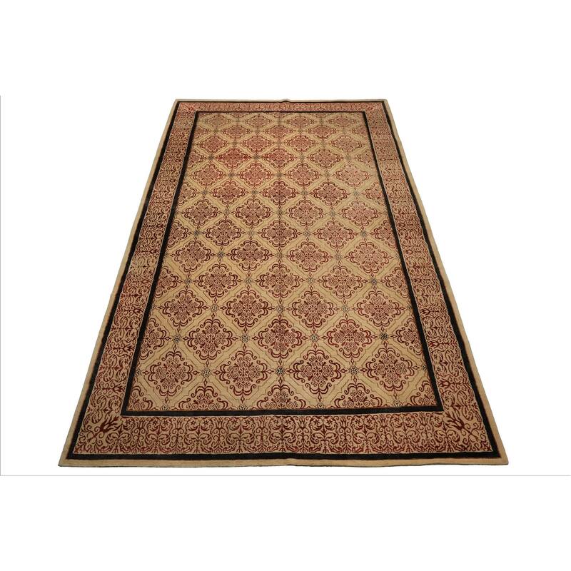 8x12'9'' Tibetano Hand Knotted Wool Beige Botanical Tibetan Patterned Area Rug - 8' x 12' 9''