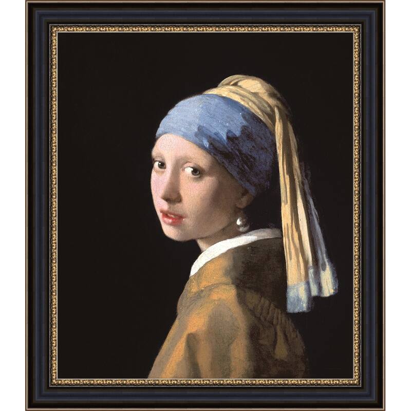 Girl with a Pearl Earring by Johannes Vermeer Giclee Print Oil Painting Black Frame Size 26" x 29"