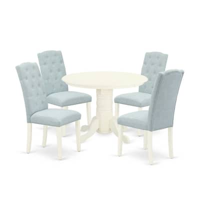 HomeStock 5-Piece Round Buttermilk & Cherry Finish Solid Wood Top Dining Table with 4-Parson Chair with Lattice Back