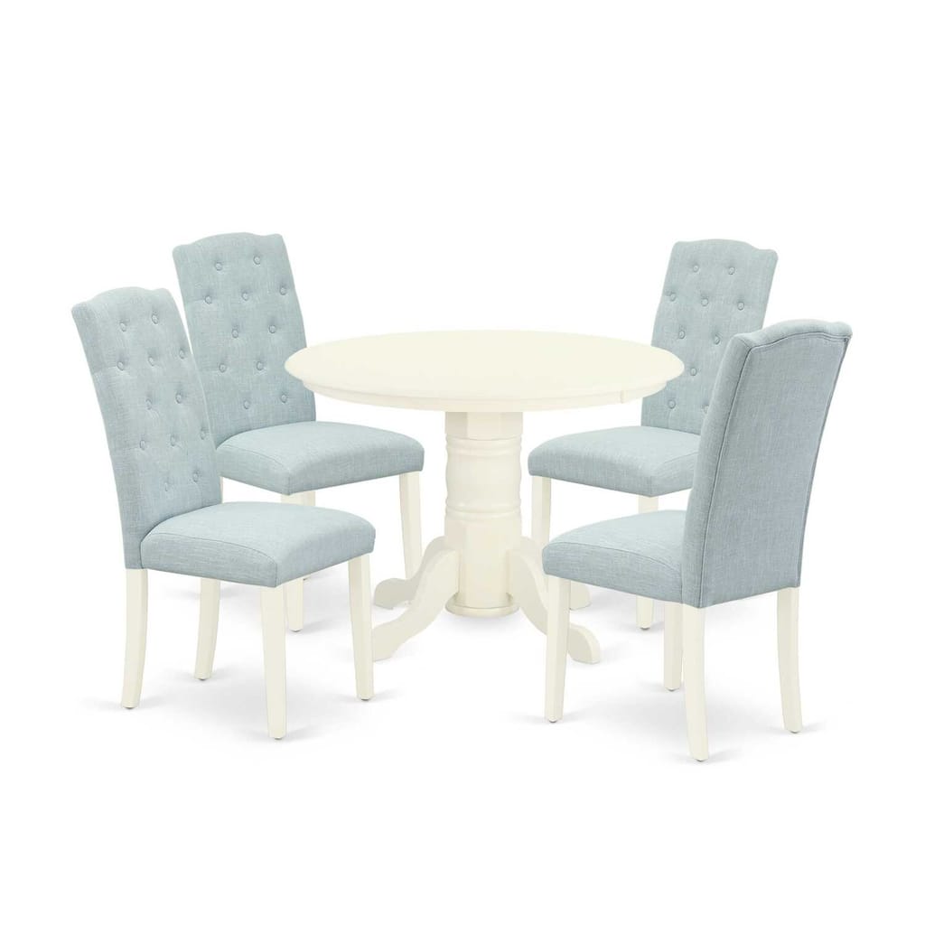 HomeStock 5-Piece Round Buttermilk & Cherry Finish Solid Wood Top Dining Table with 4-Parson Chair with Lattice Back