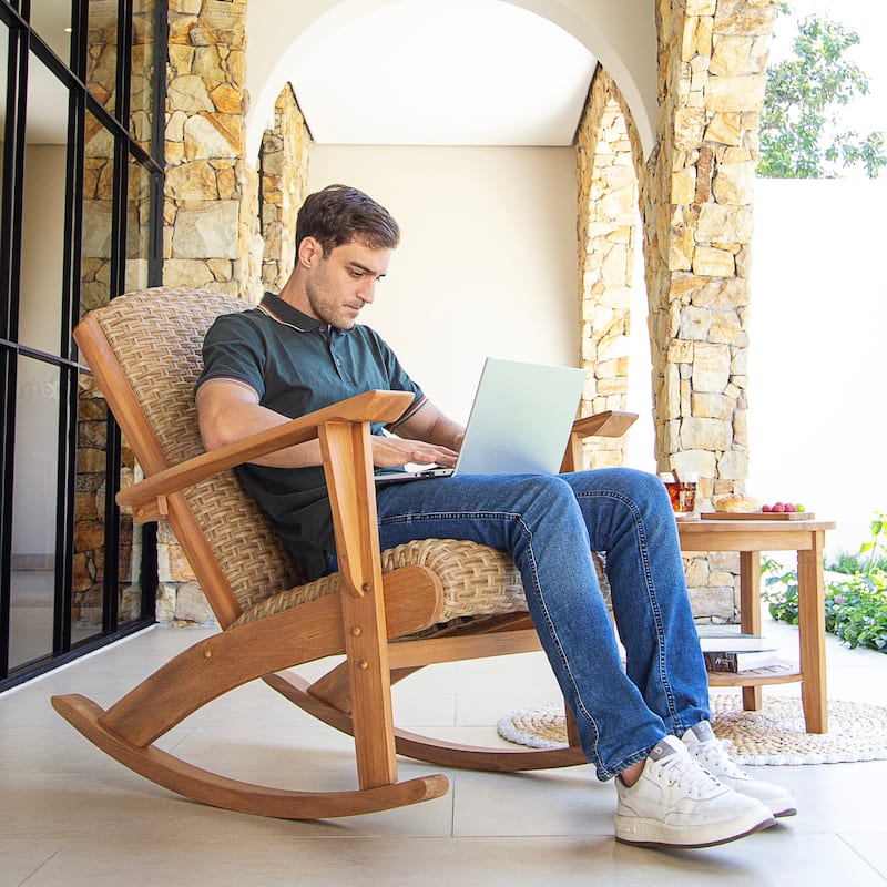 Cambridge Casual Camden Teak Outdoor Rocking Chair with Padded Woven Seat