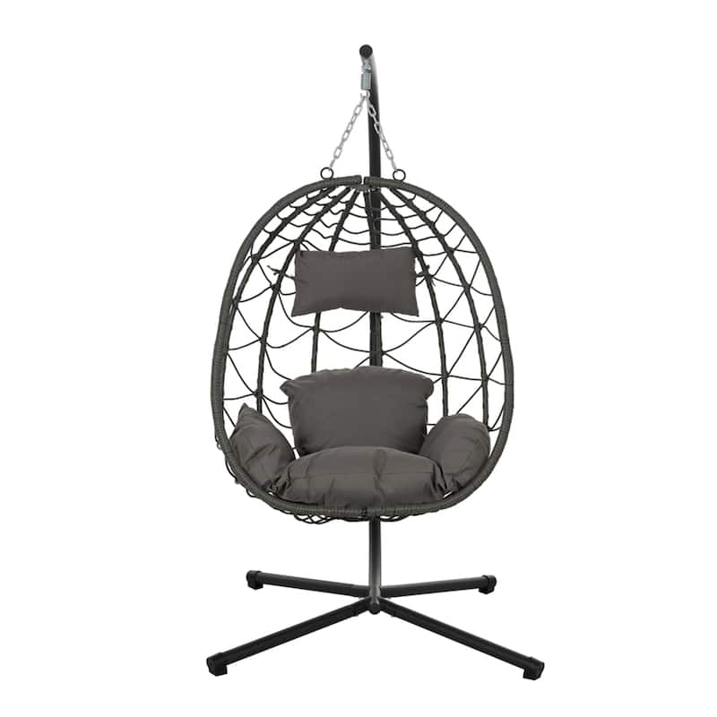 Indoor Outdoor Wicker Hanging Egg Chair with Stand