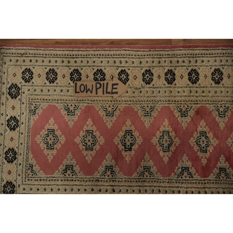 Hand Knotted Oriental 100% Wool Carpet Traditional Geometric Pink Bokhara Runner Rug - 9' 9'' X 2' 8''