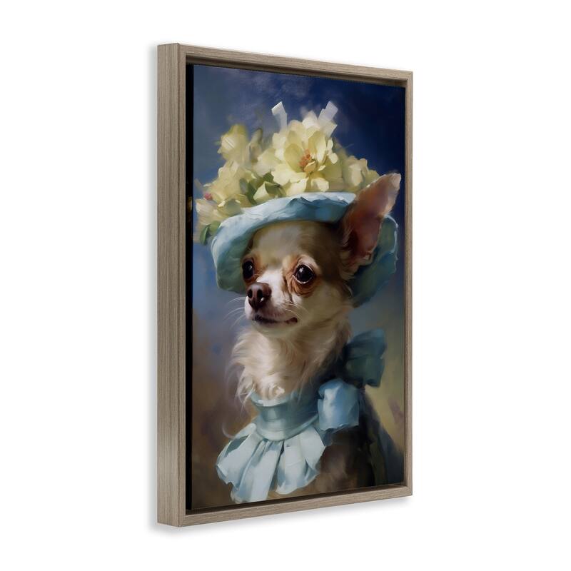 Stupell Dog with Fashionable Hat Framed Floater Canvas Wall Art Design By Wumples