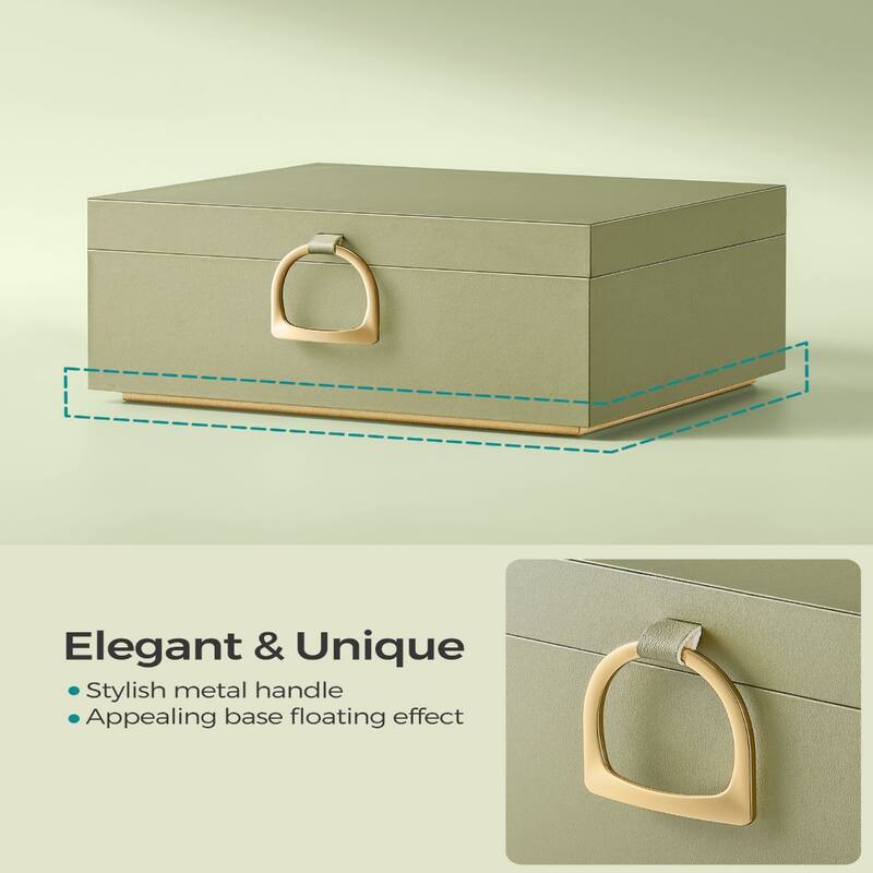 2-Layer Jewelry Organizer Box with Gold Metal Handle Perfect Gift for Birthdays or Anniversaries - 8.1"D x 9.4"W x 4.3"H