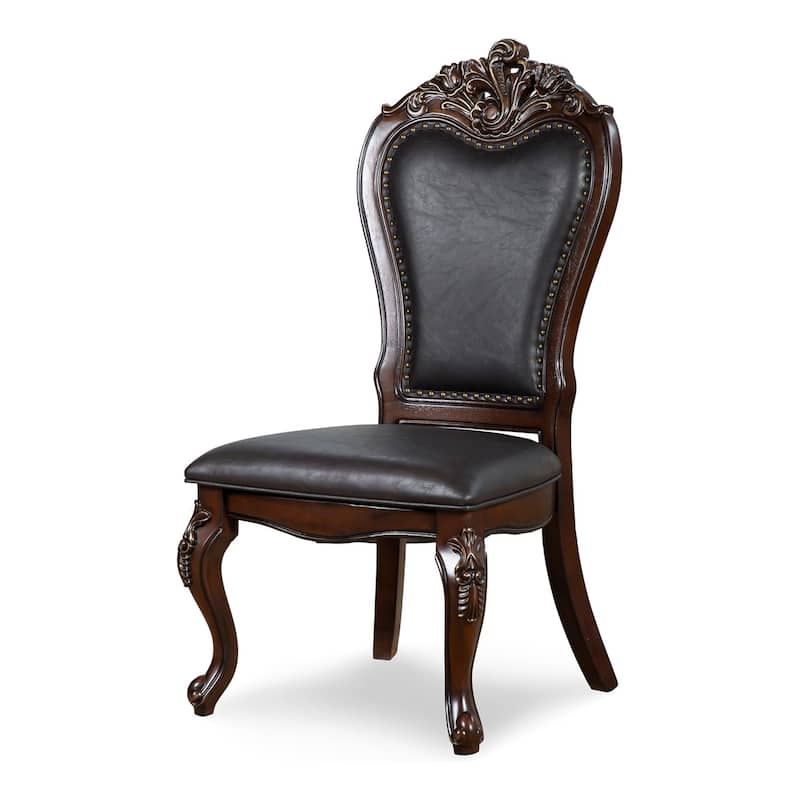 Zenie 9pc Dining Set, Classy Cherry Brown Wood Table, 8 Carved Chairs