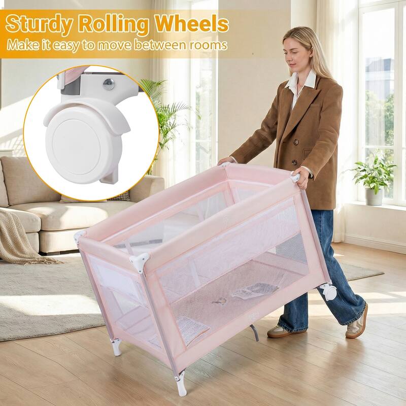 Gymax Portable Baby Playard w/Soft Mattress Breathable Mesh Sides