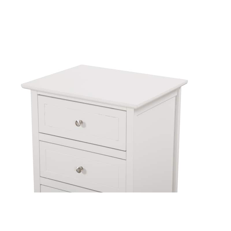 Compact White Nightstand with Three Drawers for Small Spaces