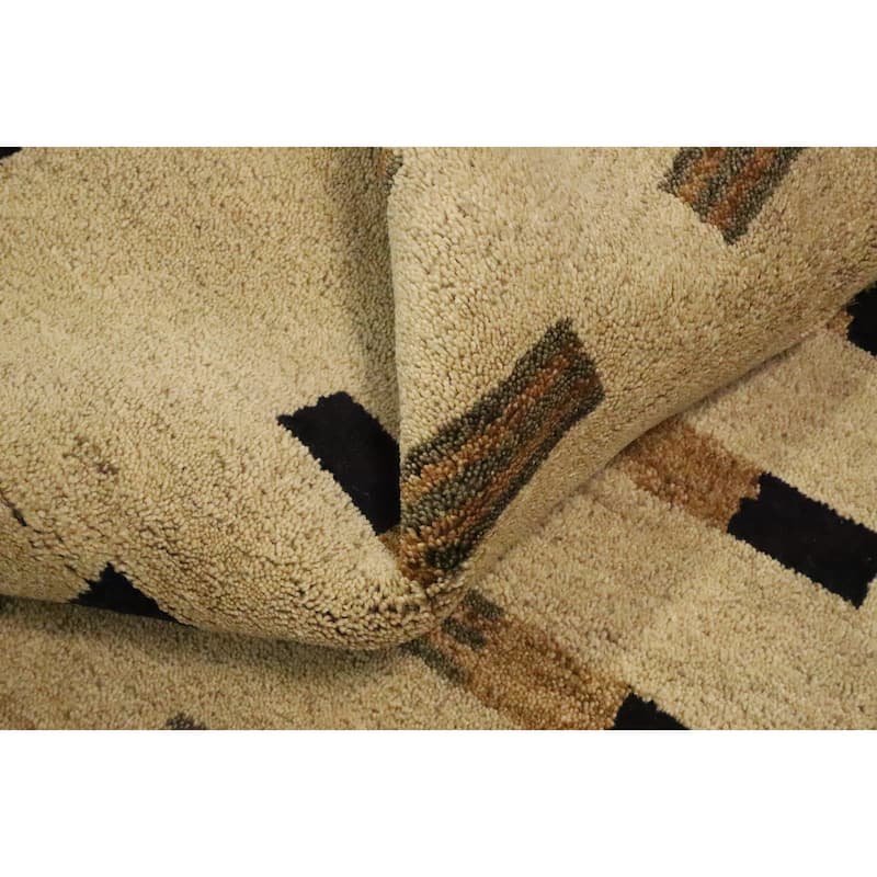 Hand Knotted Oriental 100% Wool Carpet Modern Geometric Beige & Ivories Gabbeh Area Rug - 5' 11'' X 4' 0''