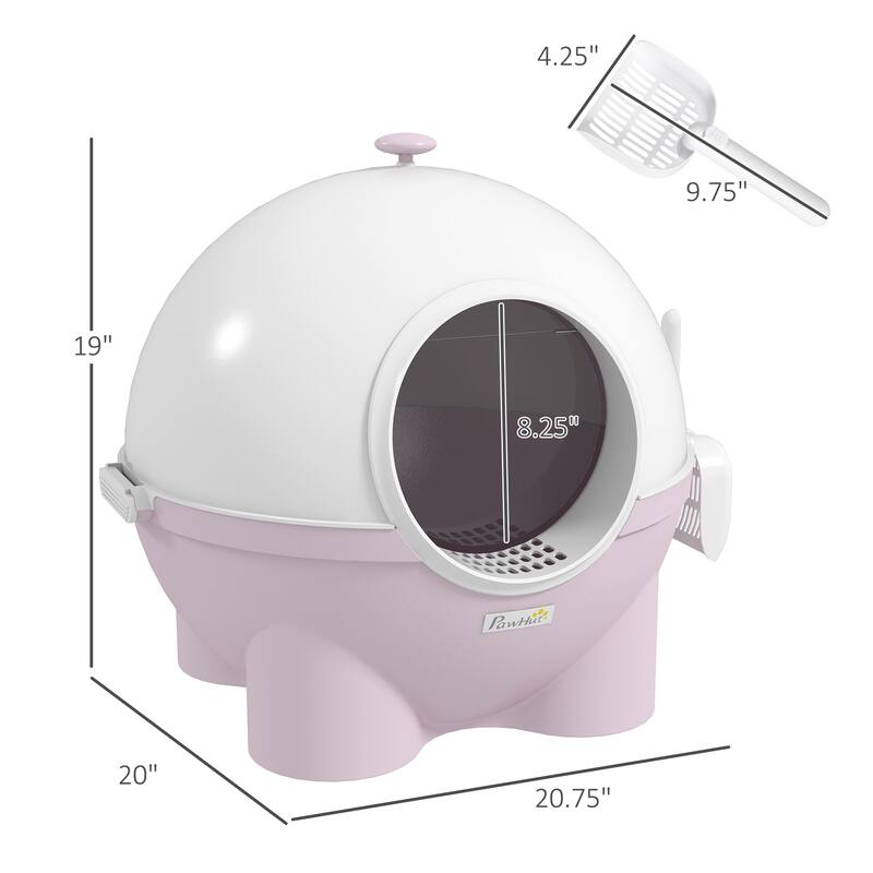 PawHut Hooded Cat Litter Box, Large Kitty Litter Pan with Lid, Scoop, Leaking Sand Pedal, Top Handle, Dark Green