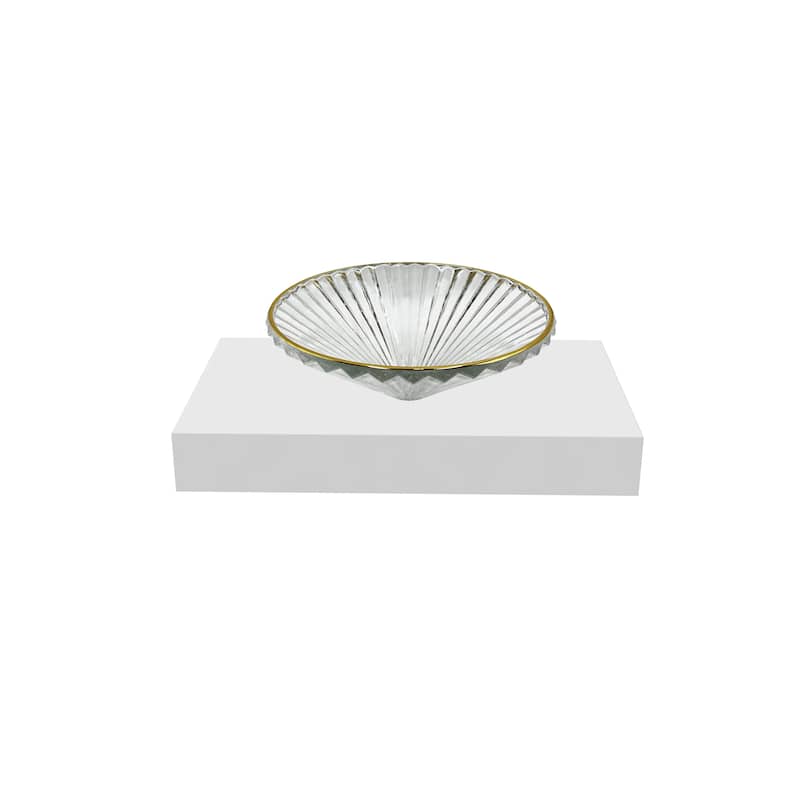 Decorative 20" Round Crystal Vessel Sinks With White Base - 30"Countertop - 20"Clear With Gold Rim