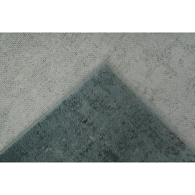 Machine Made Oriental Polyester Carpet Geometric Navy Blue & Blues Distressed Area Rug - 7' 5'' X 5' 2''