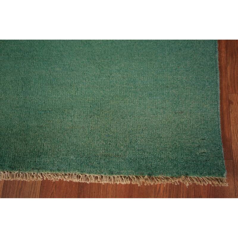 Green Modern Gabbeh Oriental Foyer Rug Hand-Knotted Wool Carpet - 3'1" x 4'10"